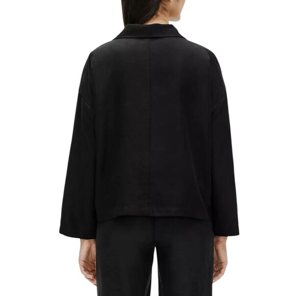 EILEEN FISHER System Tencel Linen Slub Blend Open Jacket Size Medium Black EUC - Picture 6 of 15